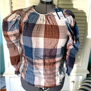 Women’s Plaid, puff long sleeve top